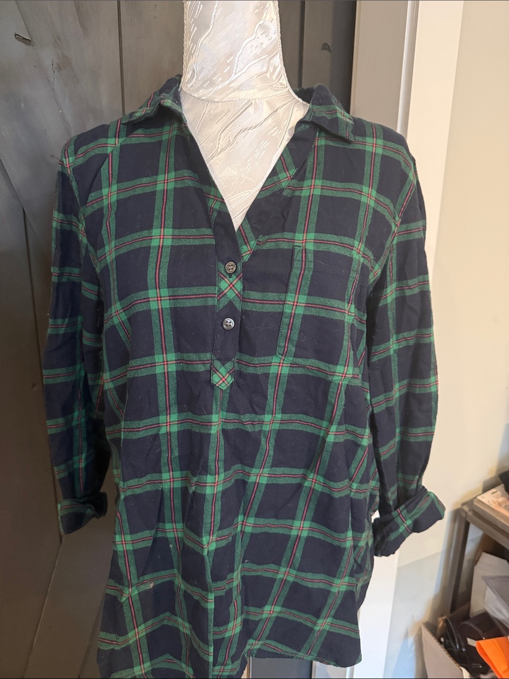 J. Crew Navy and Green Plaid Casual Button-Down Shirt